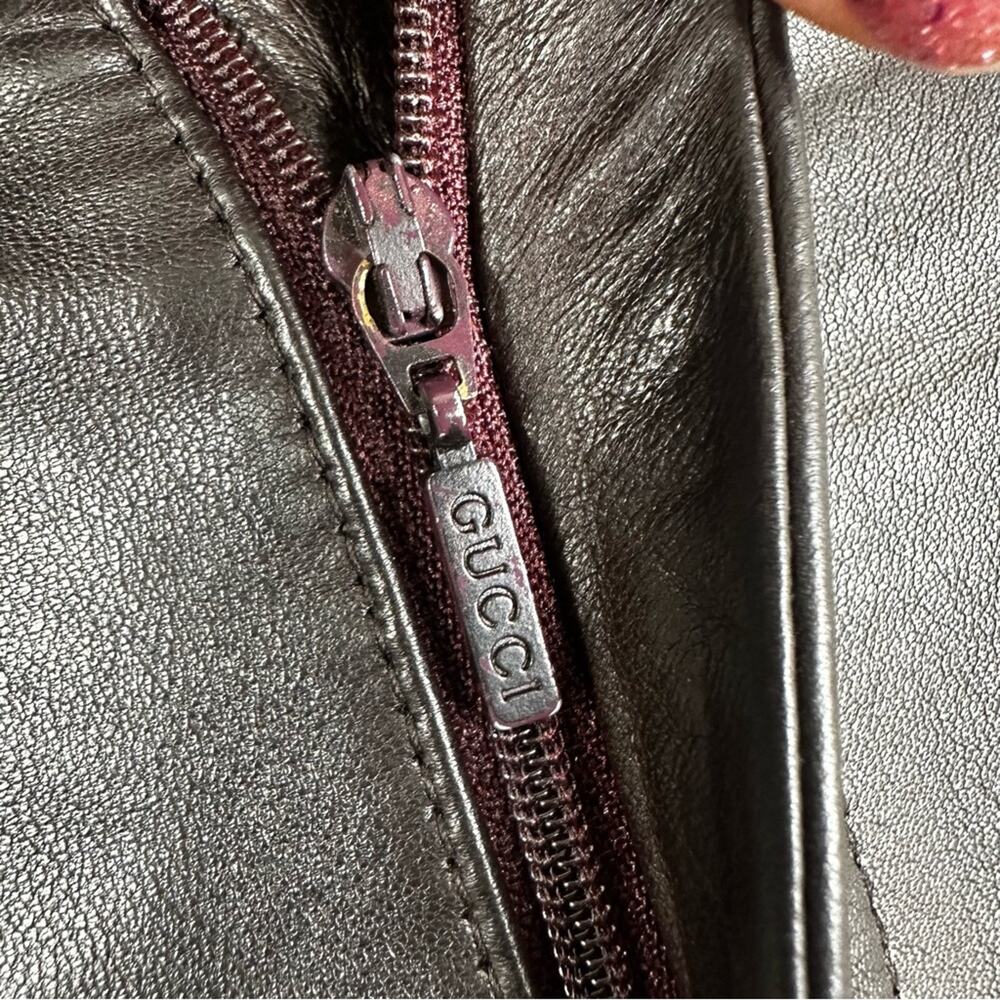 GUCCI Vintage Leather Pants Womens 44/ US 8 Dark Brown Straight Leg - Picture 6 of 11